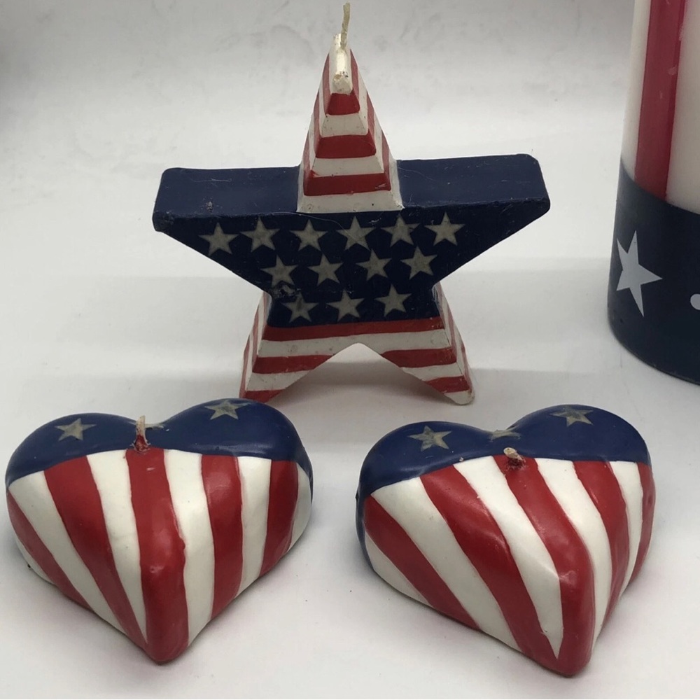 Patriotic Candle Set Red, White, Blue Pillar, Heart & Star Shaped, American Flag - Picture 7 of 8